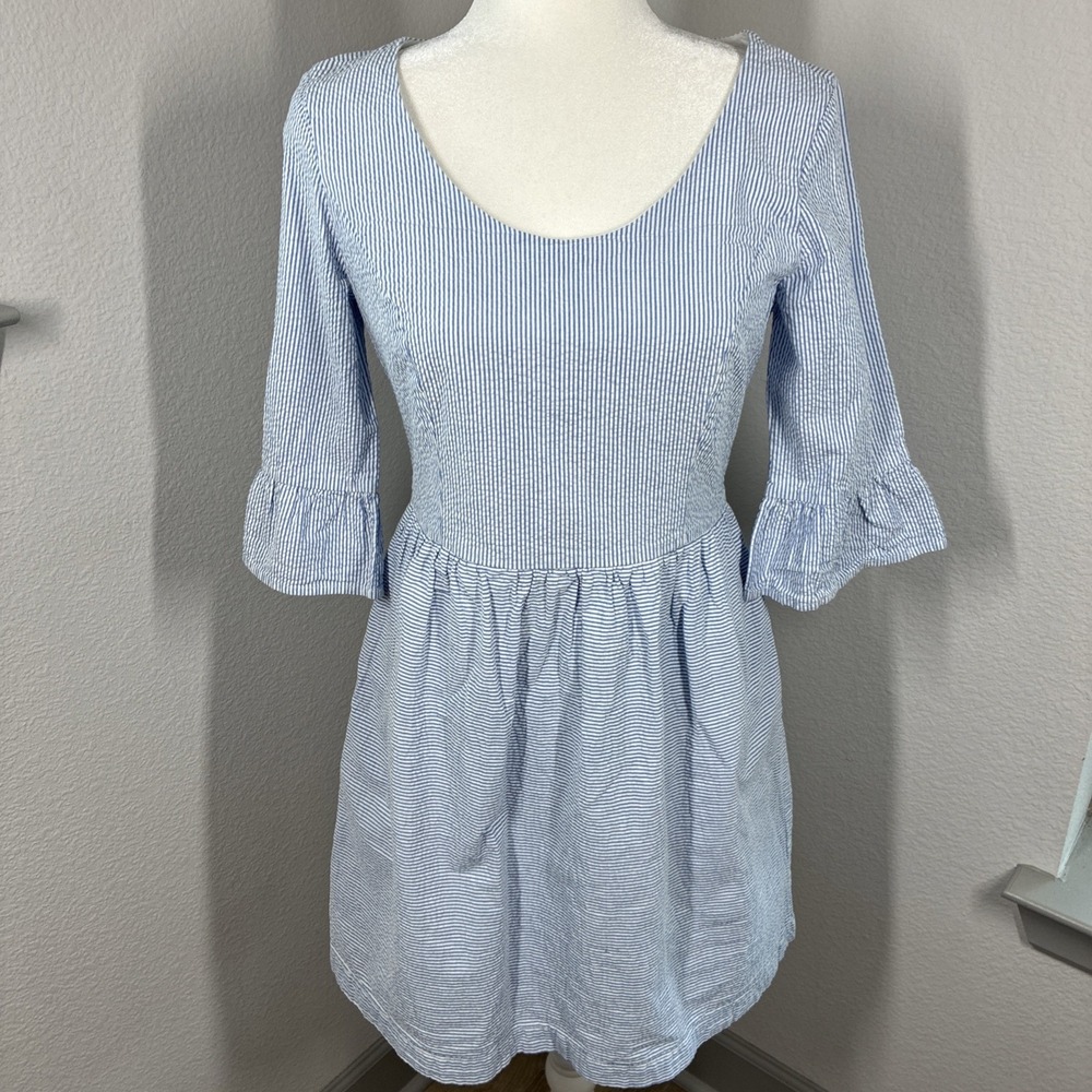 Hope & Henry Organic Cotton Seersucker Dress Size Beach Nautical Peasant Size 4